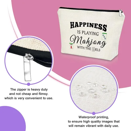 Miniatura 4 de Sazuwu Mahjong - Bolsa de maquillaje divertida para mujer, 2 piezas beige., Viaje, único