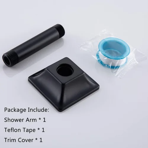 Miniatura 6 de Brazo de ducha montado en el techo de 4 pulgadas, extensión de cabezal de ducha negro mate con escudo único a juego, conexión estándar de 1/2