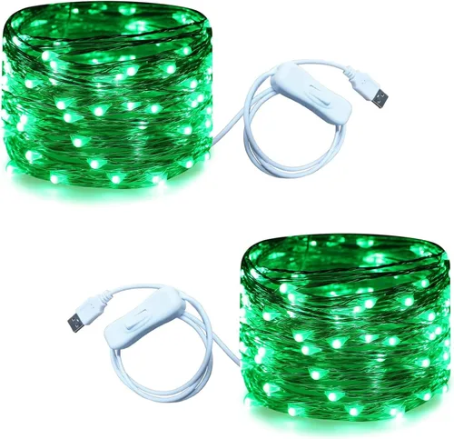 Miniatura 12 de RUICHEN Guirnalda de luces USB de 33 pies, 100 luces LED con interruptor de encendido/apagado (blanco cálido, paquete de 2)