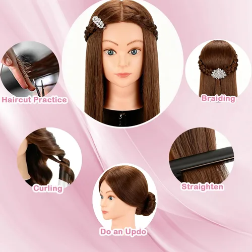 Miniatura 4 de Beauty Star Cabeza de maniquí con cabello humano 100% real, cabeza de peinado de muñeca de 18 pulgadas para práctica de trenzado y entrenamiento