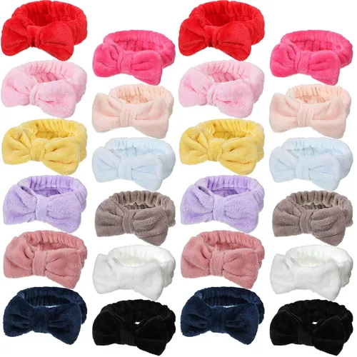 Miniatura 7 de Jexine 24 piezas de diademas faciales de spa para maquillaje, paquete de diademas para el cabello con lazo, diadema de pelo esponjosa y de felpa