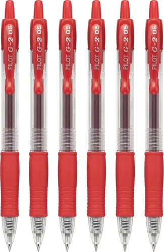 PILOT G2 Premium - Bolígrafos de gel de bola rodante recargables y retráctiles, punta extrafina de 0.020 in, tinta roja, paquete de 6
