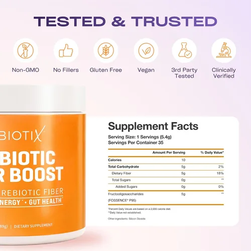 Miniatura 6 de GoBiotix Paquete de 2 polvos de refuerzo de fibra prebiótica Ayuda a un intestino saludable + regularidad digestiva, alivia el gas, suplemento