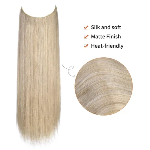 Miniatura 2 de REECHO - Extensiones de cabello con alambre invisible y con cintillo transparente, tamaño ajustable, clips seguros extraíbles, cabello lacio, diseño