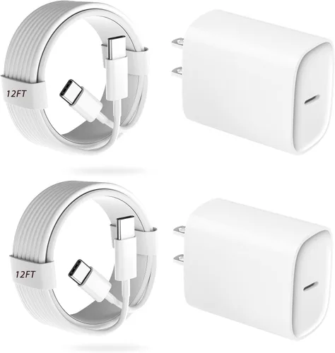 Miniatura 11 de Cargador para teléfono 17, 16, 15 Pro, carga rápida, 20 W, USB C, bloque de carga rápida con cargadores tipo C de 6.6 pies de largo, cable de carga