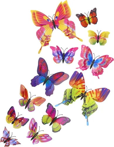 Miniatura 8 de Tupalizy 12 calcomanías de pared de mariposa 3D de alas dobles, calcomanías de bricolaje para decoración de ventanas, refrigerador, dormitorio
