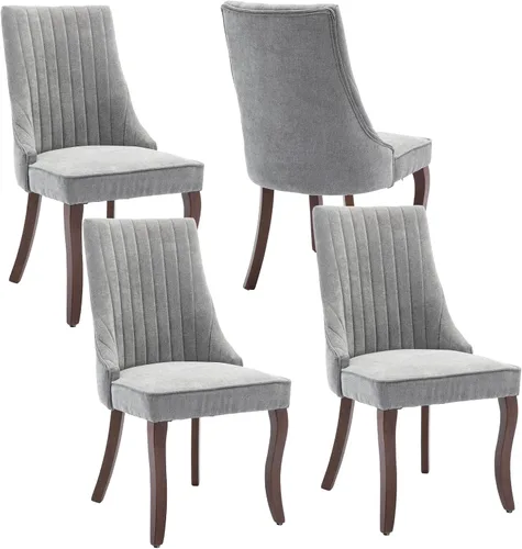 Miniatura 21 de Shenyon Juego de 4 sillas de comedor color beige, cómodas sillas de comedor tapizadas con canal de tela, sillas de cocina modernas para comedor