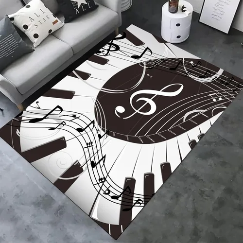 UNREASTO Alfombra de piano en blanco y negro de 4 x 6 pies, nota musical musical, dormitorio, sala de estar, aula, sala de estudio, alfombra Música 7