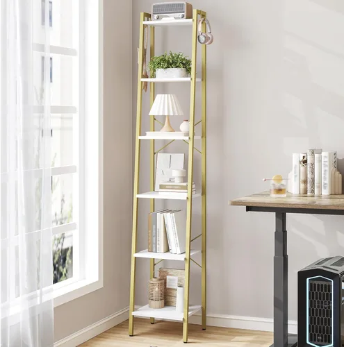 Miniatura 32 de Hzuaneri - Estantería escalera, estantería con soporte para libros, estante de almacenamiento de esquina independiente con 2 ganchos para oficina