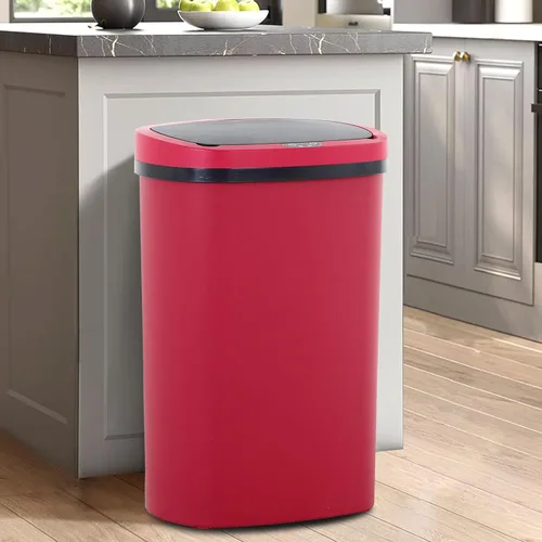 Miniatura 11 de Bote de basura de cocina de 13 galones/50 L con tapa, bote de basura con tapa sin contacto, bonito bote de basura automático para baño, cubo de Negro