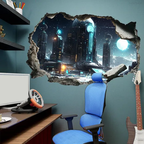 Miniatura 16 de Quanhaigou Calcomanías de luna que brillan en la oscuridad para pared o techo – Calcomanías de pared de luna grande luminosas verdes decoración
