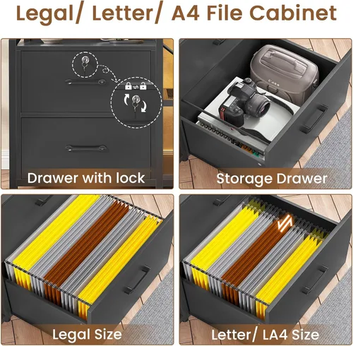 Miniatura 5 de SEDETA Archivador de 35.4 pulgadas, Archivador que se ajusta a tamaño Carta/A4, 2 Archivadores con Cajones para Oficina en Casa con Regleta