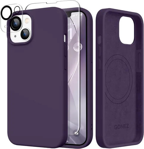 Miniatura 221 de GONEZ Funda de silicona para iPhone 14 Pro Max, compatible con MagSafe, con protector de pantalla + protector de lente de cámara, silicona líquida a