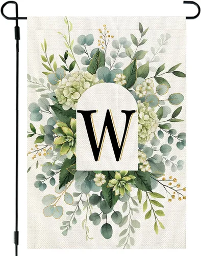 Miniatura 9 de CROWNED BEAUTY Bandera de jardín con monograma, letra inicial A de 12 x 18 pulgadas, doble cara para Outsdie, pequeña flor de primavera, apellido