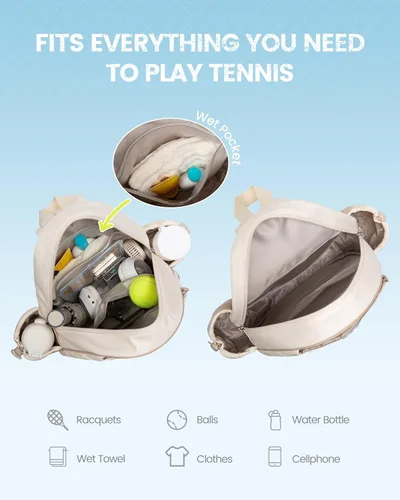 Miniatura 4 de Mochila de tenis Sucipi, mochila de tenis acolchada con bandolera cruzada, bolsas para raquetas de tenis resistentes al agua para mujeres y hombres