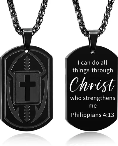 Miniatura 17 de Collar de cruz de versículo bíblico de fútbol para hombres, regalo religioso de acero inoxidable, joyería deportiva de fútbol, regalos de Pascua
