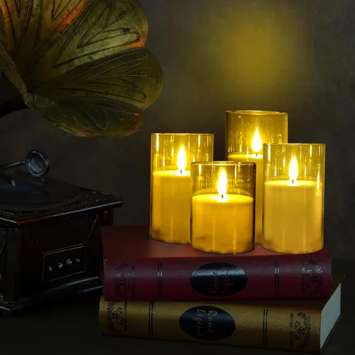 Miniatura 4 de NICEME Velas parpadeantes sin llama gris, velas LED acrílicas que funcionan con pilas, con control remoto y temporizador, velas sin llama