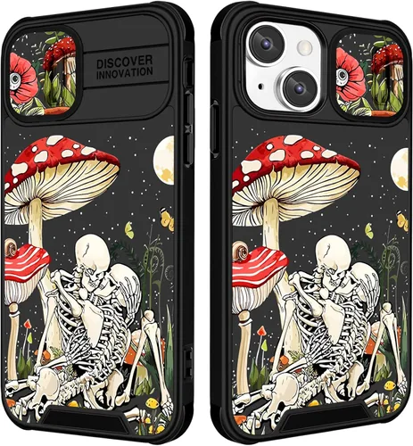 Miniatura 45 de Funermei Funda 2 en 1 para iPhone 13/iPhone 14 para mujeres, linda funda de teléfono con calavera para niñas, diseño de esqueleto gótico, divertido