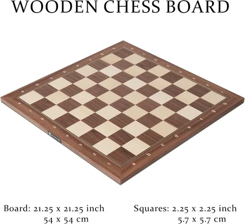 Miniatura 3 de A&A Tablero de ajedrez profesional de madera de 21.25 pulgadas, con incrustaciones de nogal y arce, cuadrados de 2.25 pulgadas con notación Nuez