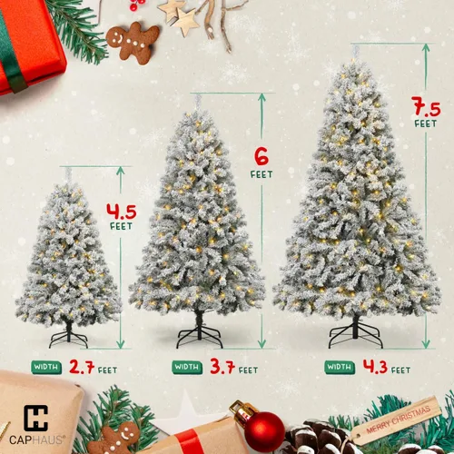 Miniatura 3 de CAPHAUS 4.5 pies Árbol de Navidad artificial preiluminado con nieve esmerilada, 200 luces LED y 398 puntas, árbol de Navidad falso con soporte