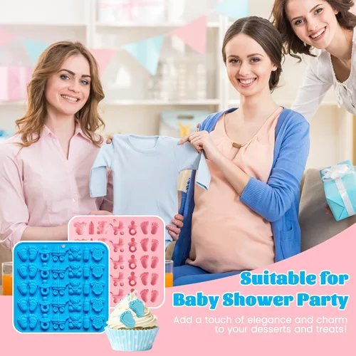 Miniatura 5 de JOERSH Paquete de 4 moldes de chocolate con temática de baby shower, moldes para chupete de botella de pies de bebé, moldes de caramelo