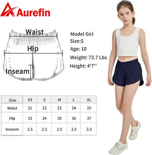 Miniatura 6 de Aurefin Pantalones cortos deportivos para niñas, pantalones cortos de secado rápido para niños, adolescentes y niñas, pantalones cortos deportivos