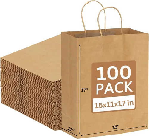 Miniatura 12 de Jet Paper Bags - Paquete de 50 bolsas de papel kraft de 11 x 6.5 x 11 pulgadas, medianas con asas, a granel, bolsas de papel de estraza