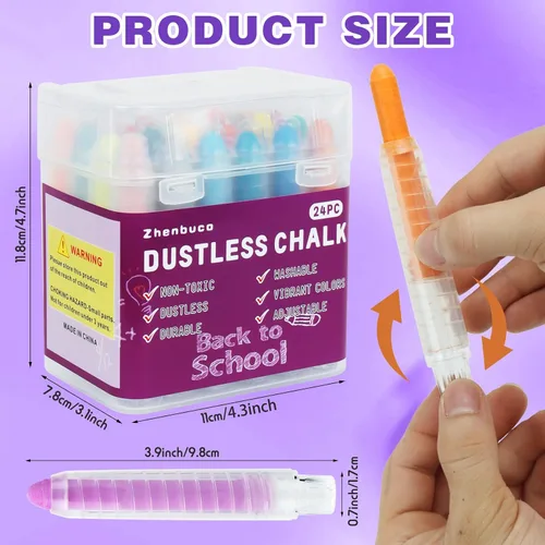 Miniatura 7 de Tiza para acera para niños, 24 unidades, de colores, no tóxicas, torcidas, para el día del niño, sin polvo, sin polvo, lavable, tiza para niños