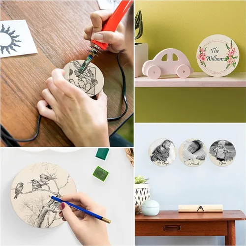 Miniatura 7 de 30 discos de madera redondos sin terminar de 4 pulgadas para manualidades, azulejos de madera recortados, círculos de madera, rebanadas redondas