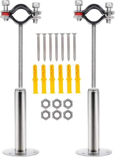Miniatura 3 de Paquete de 2 soportes de tubo, soporte de tubo de acero inoxidable 304 para montaje en pared y techo, abrazadera de anillo colgante con tornillos