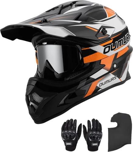 Miniatura 11 de OUMURS Casco de ATV Bicicleta de Tierra para Adultos con Gafas Guantes y Máscara Visera Solar Ajustable Casco de Motocicleta para Adultos Gris