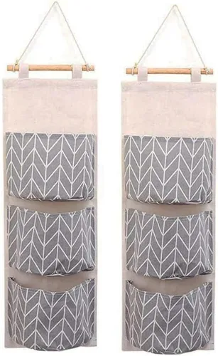 Organizador para armario de puerta, 2 paquetes de bolsas impermeables para colgar en la pared con 3 bolsillos para cocina, dormitorio, baño (gris)