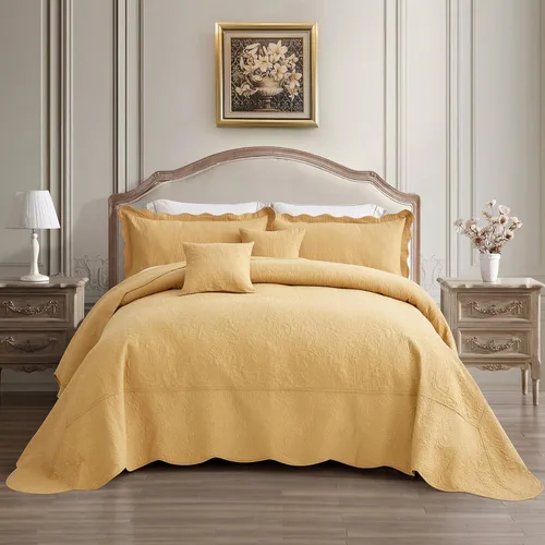 Miniatura 9 de Colcha de algodón de gran tamaño, diseño reversible de cachemira, funda de cama ligera, juego de 5 piezas, Queen, blanco puro