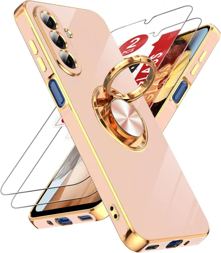 Miniatura 73 de LeYi Funda para Samsung Galaxy S22 Ultra con soporte de anillo giratorio de 360°, soporte magnético, chapado en oro rosa, borde protector para Negro
