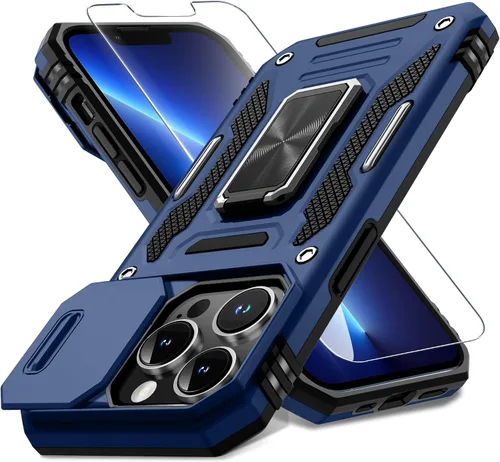Miniatura 262 de DEERLAMN Funda para iPhone Xs Max con funda deslizante para cámara + protector de pantalla, soporte giratorio de anillo de grado militar a prueba