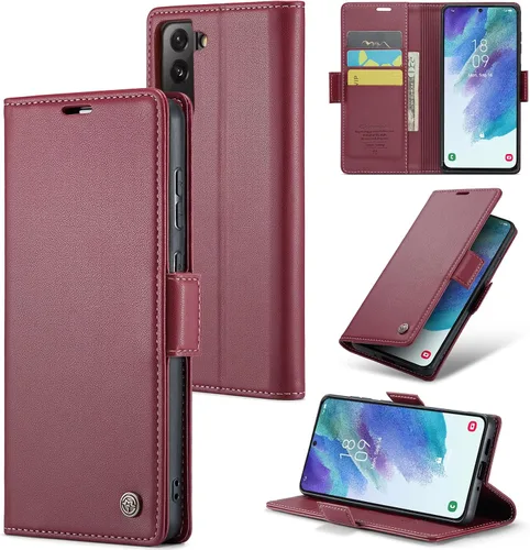 Miniatura 31 de Funda tipo cartera compatible con Samsung Galaxy S21 con tarjetero de bloqueo RFID, funda de piel con función atril para Samsung Galaxy S21 de 6.2