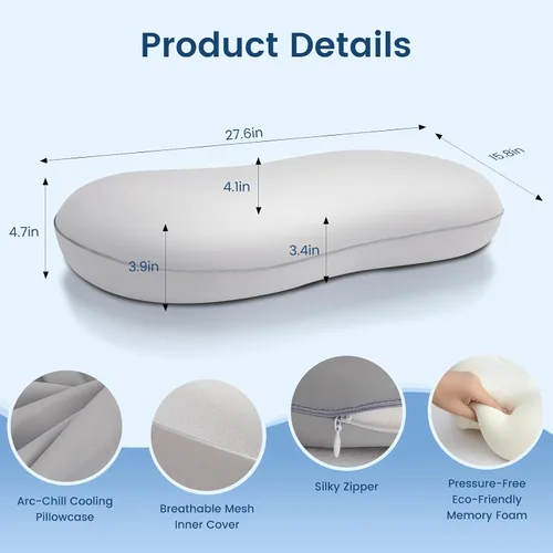 Miniatura 8 de Elegear Almohada Cervical para el Cuello, Almohada de Sueño Profundo Sin Presión para Dormir, Almohada Cervical Refrescante para Alivio del Dolor