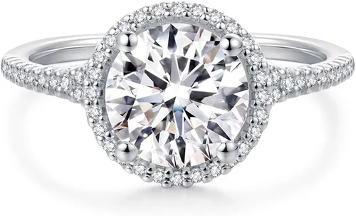 HAFEEZ CENTER Anillo de compromiso de oro sólido de 14 quilates de 2 quilates de corte brillante de color DEF Petite Moissanite