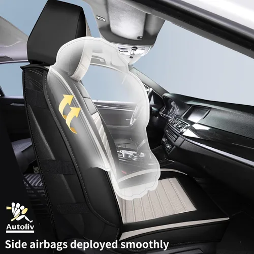 Miniatura 3 de HChengkikz Fundas de Asiento de Automóvil Par Delantero, Fundas de Asiento de Cuero Nappa Transpirable para Automóviles, Cojines Universales