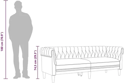 Miniatura 4 de vidaXL Sofá Chesterfield de 3 plazas, sofá tapizado con brazos enrollados, sofá Chesterfield, sofá para sala de estar, estilo moderno, tela marrón