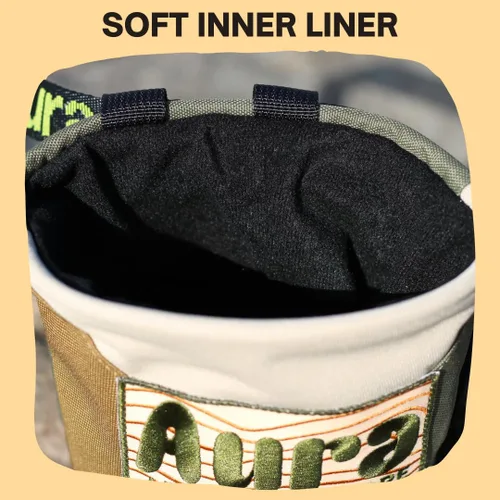 Miniatura 5 de Aura - Bolsa de tiza para escalada en roca, bolsa de tiza Bouldering con forro polar, cierre de cordón y soporte para cepillo, cinturón ajustable