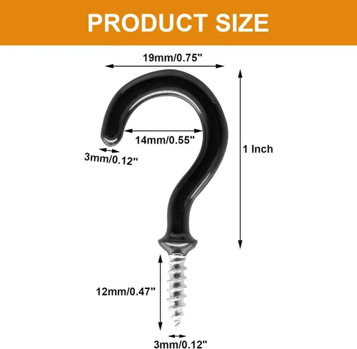 Miniatura 5 de Biaungdo 60 ganchos para tazas de techo de 1 pulgada, ganchos de tornillo, ganchos de taza de techo, ganchos autorroscantes, color negro