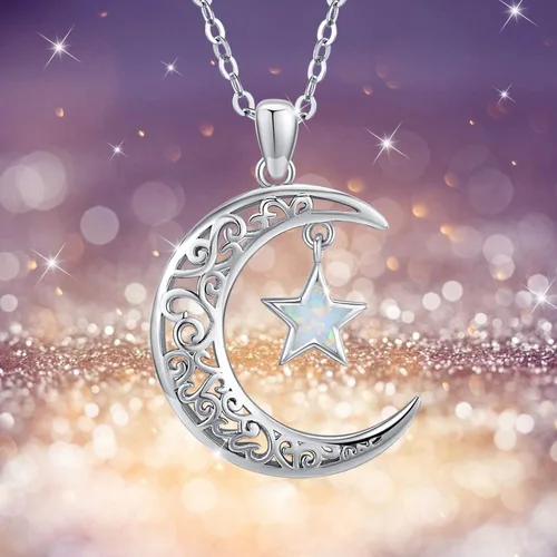 Miniatura 2 de TRISHULA Collar de estrella de luna, regalo de graduación, plata de ley 925, luna creciente, estrella, sol, colgante de media luna, regalo de joyería