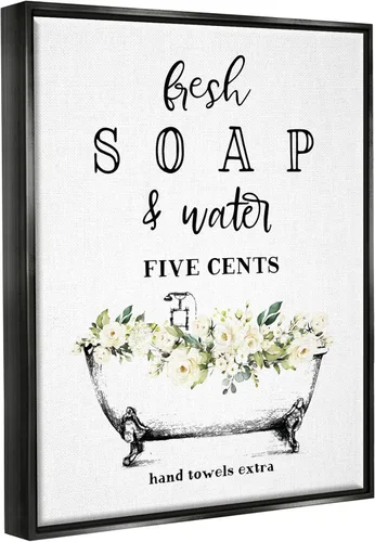 Miniatura 2 de Stupell Industries Jabón fresco y agua bañera baño diseño enmarcado flotante lienzo pared diseño de arte de pared por letras y forrado 4-Flotador