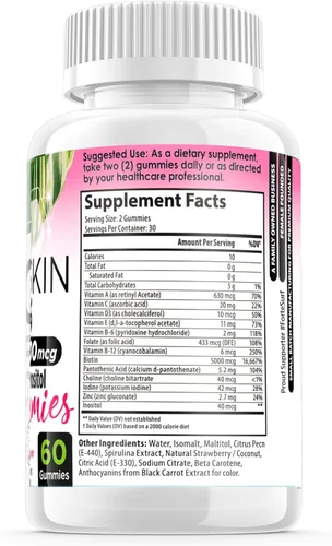 Miniatura 4 de Gomitas de biotina para el cabello y la piel, 5,000 mcg por porción, suplemento de belleza para un cabello más fuerte, vegano, suplemento kosher