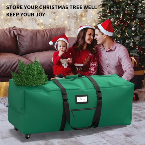 Miniatura 6 de Bolsa de almacenamiento enrollable para árbol de Navidad, se adapta a árboles artificiales desmontados de hasta 9 pies de alto. Contenedor de Verde