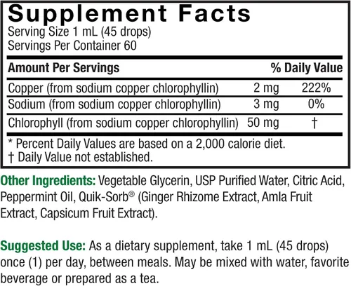 Miniatura 2 de Nature's Answer Clorofila sin alcohol 50 mg líquido de 2 onzas Desodorante interno Soporte para la piel y el cabello Apoya la función