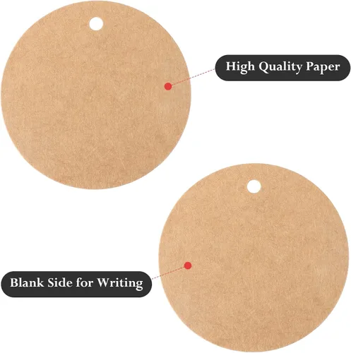 Miniatura 3 de G2PLUS 100 etiquetas de regalo de papel kraft con cuerda, etiquetas de papel redondas de 2.2 pulgadas, etiquetas colgantes en blanco, etiquetas