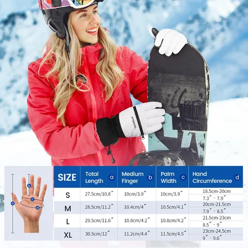 Miniatura 6 de ATERCEL Guantes de esquí impermeables, guantes Thinsulate cálidos 3M, pantalla táctil, ideales para hombres y mujeres en esquí, snowboard, motos