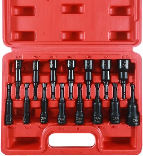Juego de 15 destornilladores de tuercas magnéticas, kit maestro de brocas hexagonales de potencia de impacto, SAE y métrico, cambio rápido de 1/4